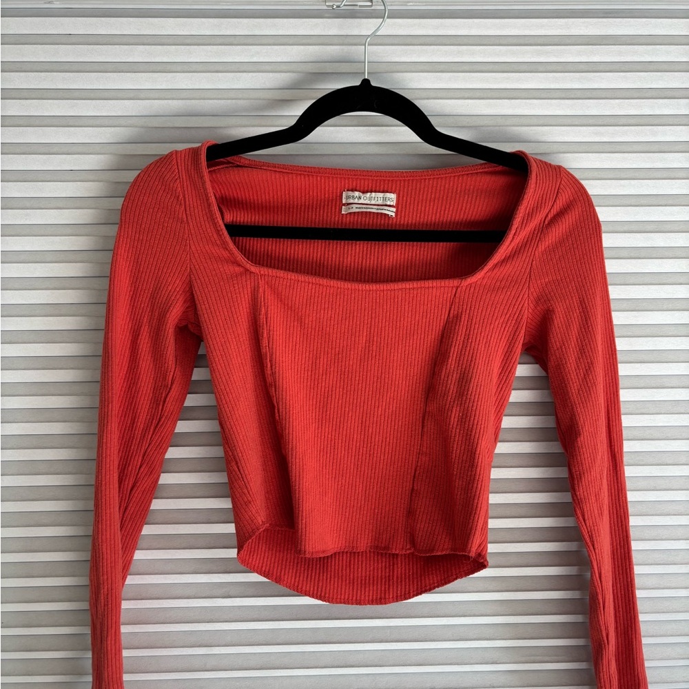 Urban Outfitters muted red ribbed cropped long sleeve